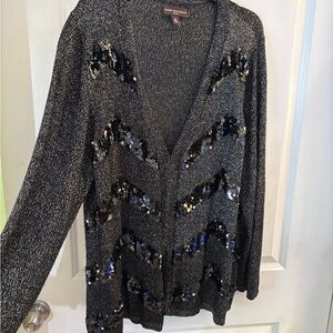 Dana Buchman Black and Silver Sequin Cardigan Sz 2X